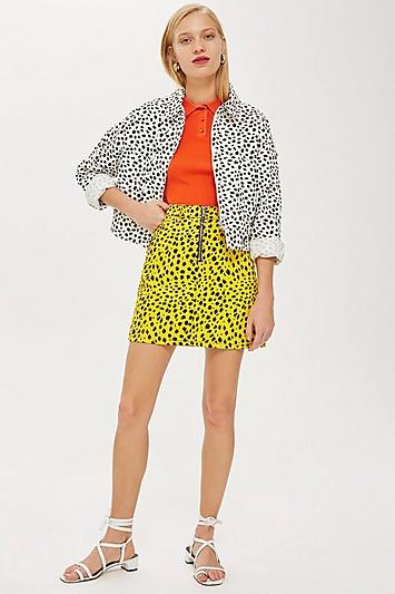 Topshop Yellow Leopard Zip-up Skirt