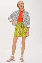 Topshop Yellow Leopard Zip-up Skirt