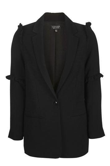 Topshop Textured Frill Blazer
