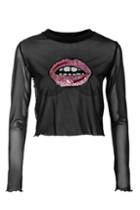Topshop Sequin Lips Mesh Crop Top By Tee & Cake