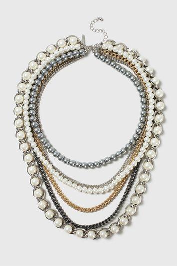 Topshop Pearl And Chain Multirow Necklace