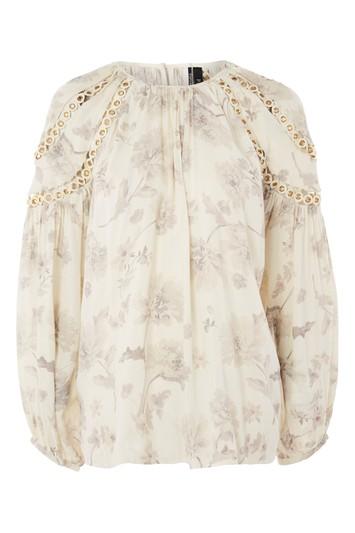 Topshop Eyelet Floral Print Smock Blouse