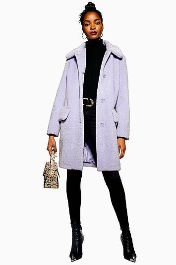 Topshop Faux Fur Button Detail Coat