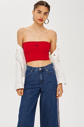 Topshop Heart Embroidered Bandeau Top