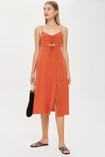 Topshop Petite Ruched Front Midi Dress