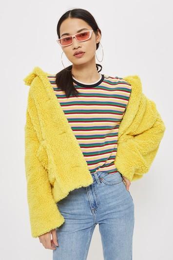 Topshop Petite Long Sleeve Rainbow T-shirt