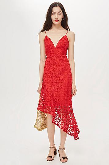 Topshop Lace Plunge Asymmetrical Hem Dress