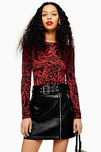Topshop Petite Paisley Long Sleeve Top