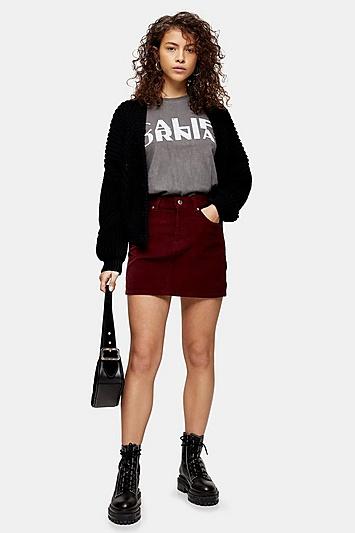 Topshop Petite Burgundy Corduroy Denim Skirt