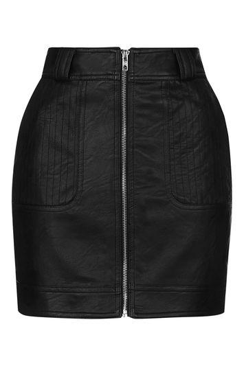 Topshop Stitch Detailed Leather-look Mini Skirt