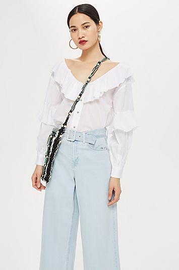 Topshop Ruffle Button Down Blouse
