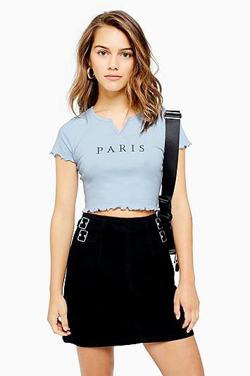 Topshop Petite Paris Notch Lettuce T-shirt