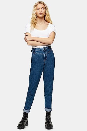 Topshop Indigo V-panel Mom Jeans