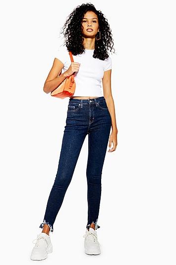 Topshop Indigo Jagged Hem Jamie Jeans