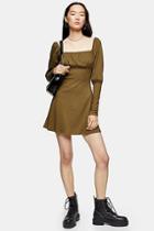 Topshop Khaki Crinkle Gypsy Mini Dress