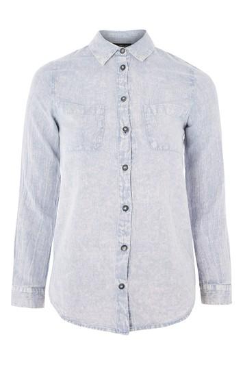 Topshop Floral Embroidered Back Bleach Shirt