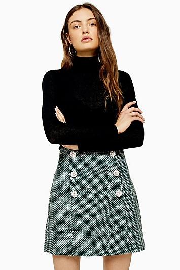 Topshop Green Boucle Mini Skirt