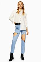 Topshop Bleach Exposed Thigh Ripped Straight Leg Jeans