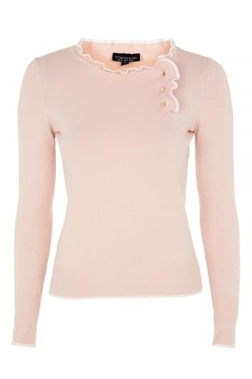 Topshop Tipped Button Frill Knitted Top