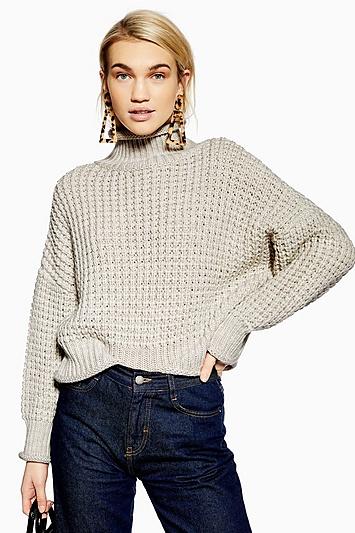 Topshop Moss Stitch Roll Neck Jumper