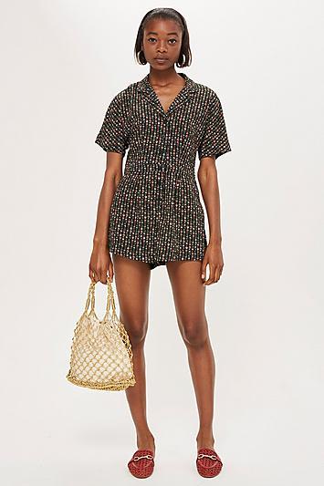 Topshop Petite Floral Striped Playsuit