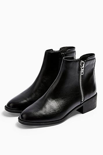 Topshop Khloe Black Zip Flat Boots