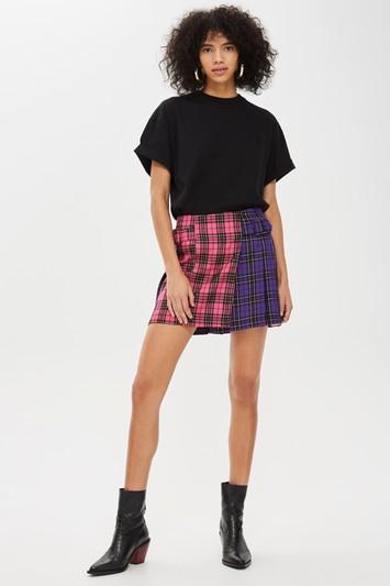 Topshop Mixed Check Buckle Kilt Skirt