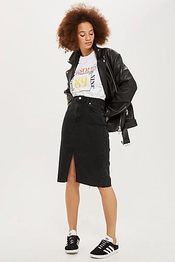 Topshop Black Midi Denim Skirt