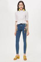 Topshop Moto Mid Blue Embroidered Side Stripe Jamie Jeans