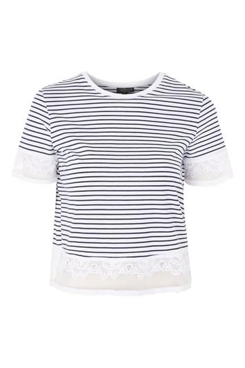 Topshop Petite Stripe Dobby Trim T-shirt