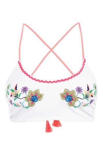 Topshop Bright Embroidered Crop Bikini Top
