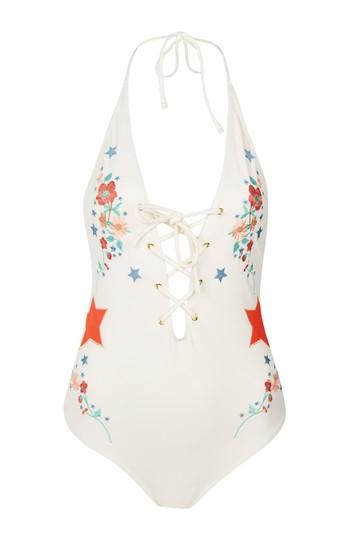 Topshop Star And Floral Embroidered Swimsuit