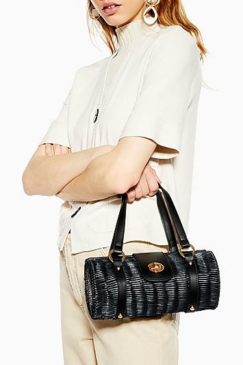 Topshop Sydney Black Straw Bowler Bag