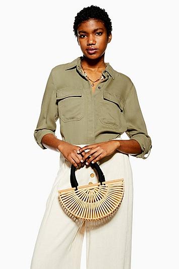 Topshop Khaki Utility Double Pocket Shirt