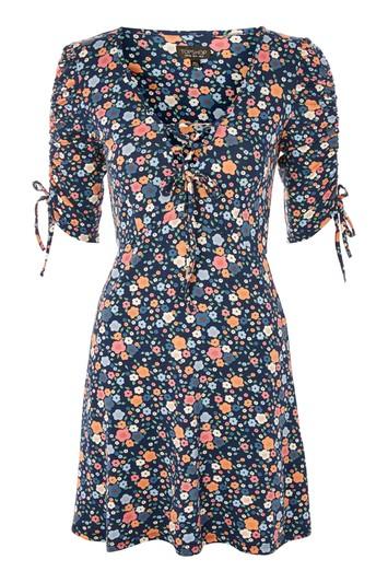 Topshop Ditsy Lace Up Sleeve Tea Dress