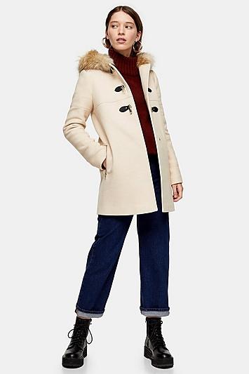 Topshop Oatmeal Hooded Coat