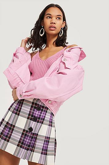 Topshop Tartan Button Kilt Skirt
