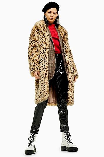 Topshop Leopard Print Faux Fur Coat