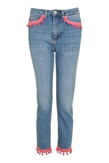 Topshop Moto Pink Pom Straight Leg Jeans