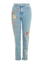 Topshop Moto Floral Embroidered Mom Jeans