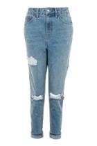 Topshop Moto Mid Blue Cheeky Ripped Mom Jeans