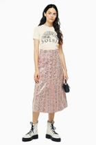 Topshop Nude Leather Snake Button Midi Skirt