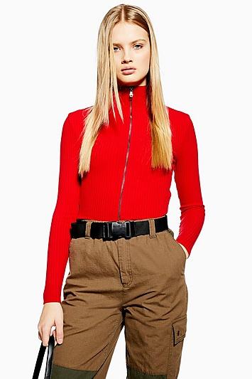 Topshop Ribbed High Neck Top
