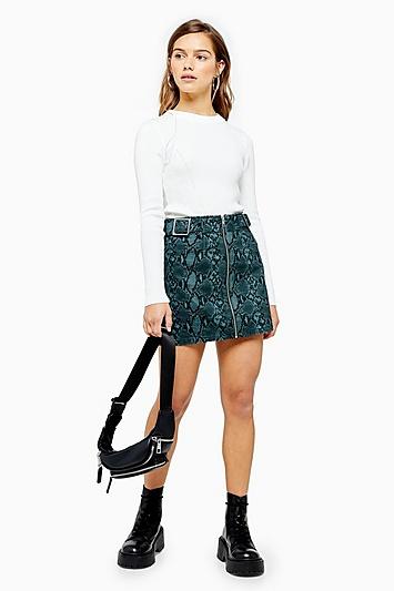 Topshop Petite Teal Snake Buckle Skirt