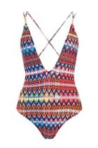 Topshop Bright Aztec Lattice Swimsuit
