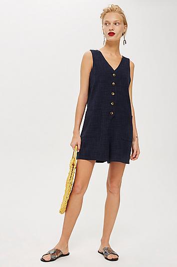Topshop Linen Button Up Romper