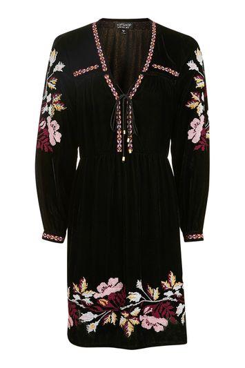 Topshop Petite Velvet Floral Smock Dress