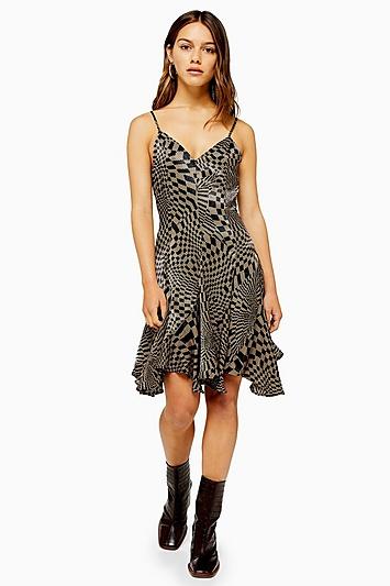 Topshop Petite Godet Checkboard Mini Slippy Dress