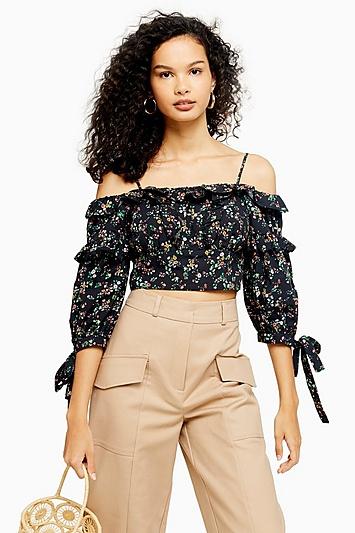 Topshop Floral Print Bardot Blouse