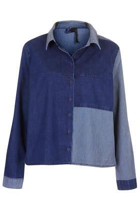 Topshop Patchwork Denim Shirt By Boutique